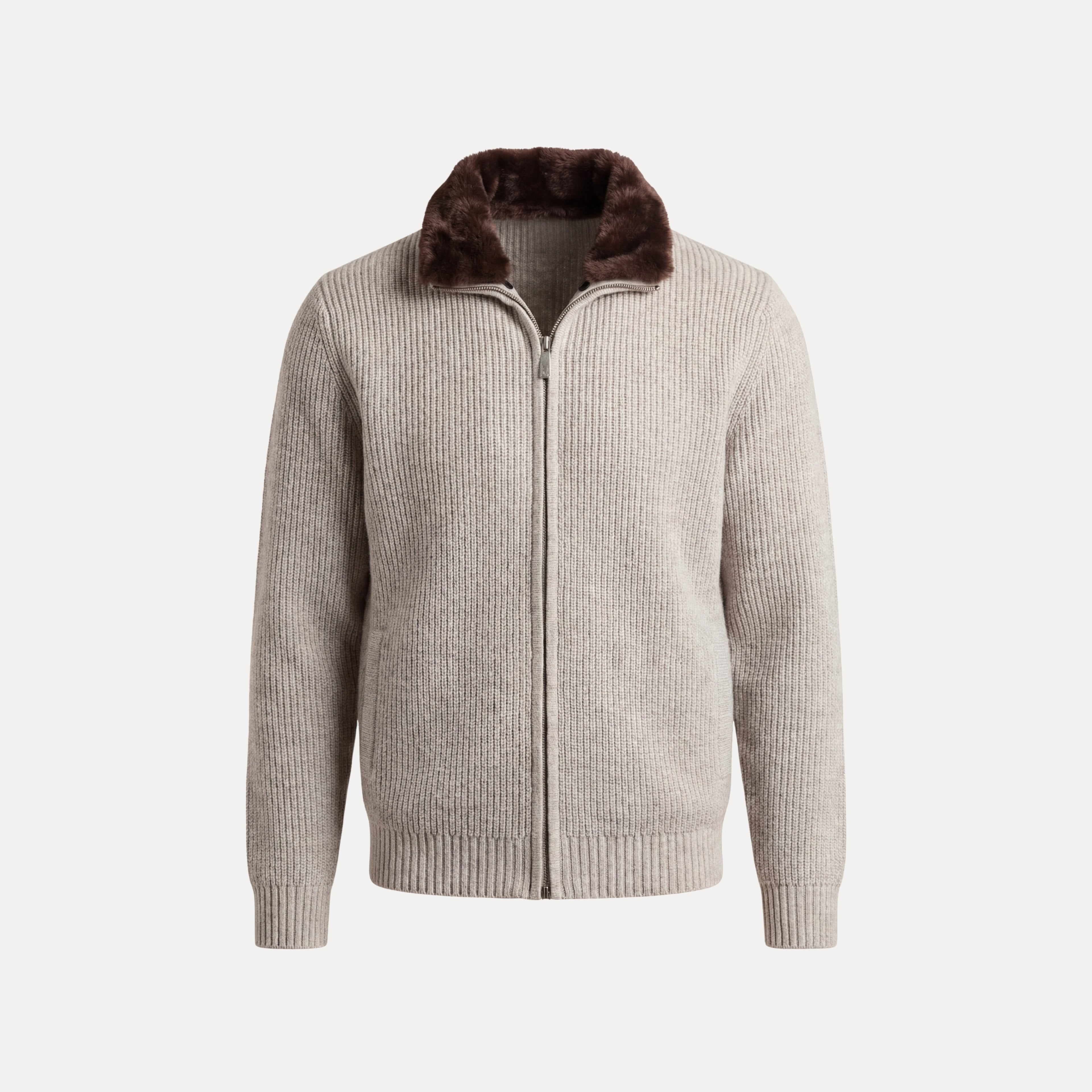 Fur Collar Zip Sweater