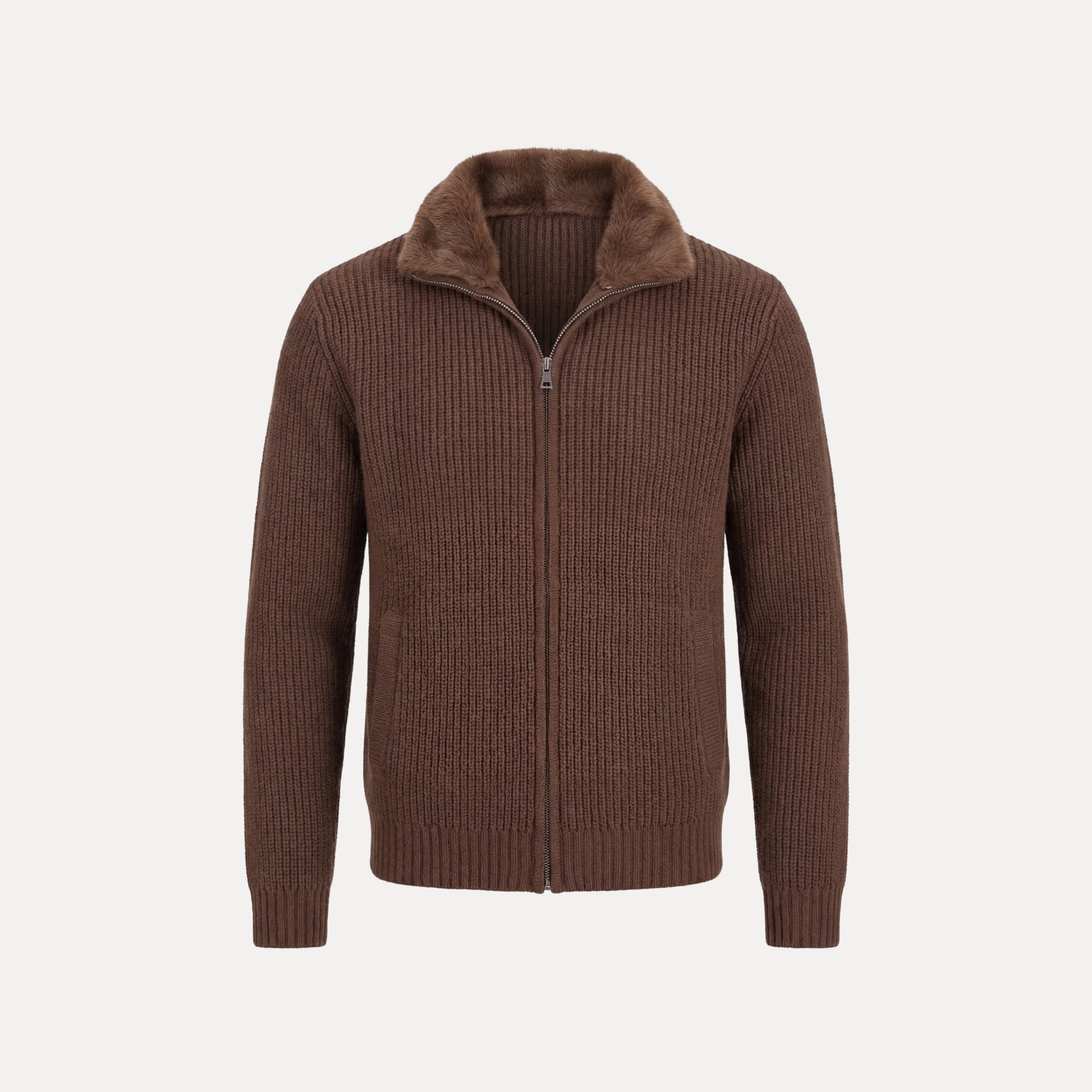 Fur Collar Zip Sweater